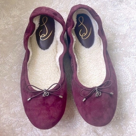 Brand New SAM EDELMAN Felicia Genuine Suede Bow Ballet Flats Burgundy Loafers - Picture 2 of 16
